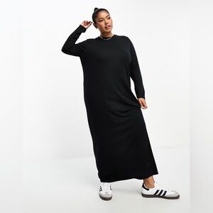 ASOS DESIGN Curve long sleeve maxi t-shirt dress in black size 20